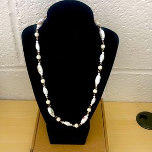 Vintage white porcelain necklace with tiny floral design. SOLD!!